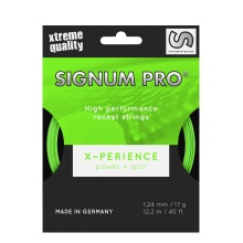 Stringing with tennis string Signum Pro X-perience (Durability+Spin) green